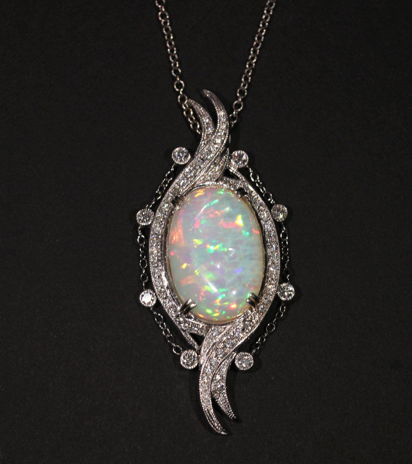 Opal & Diamond Necklace - 14k Gold #1321
