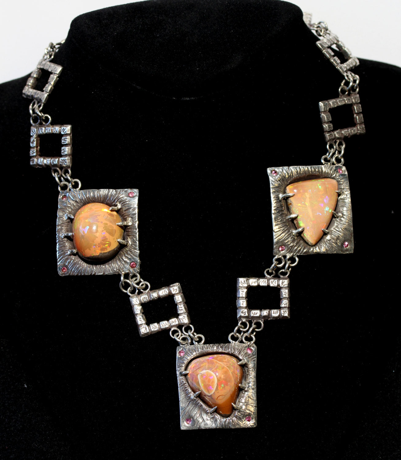 Silver Opal Necklace - Pink Sapphire Accents #1327