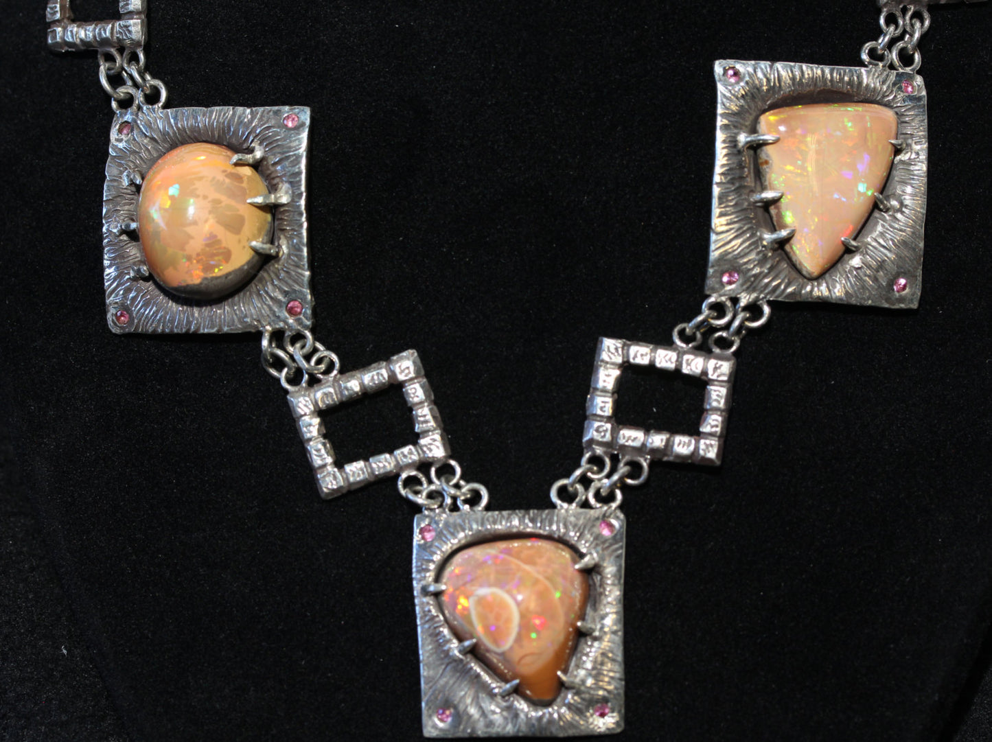 Silver Opal Necklace - Pink Sapphire Accents #1327