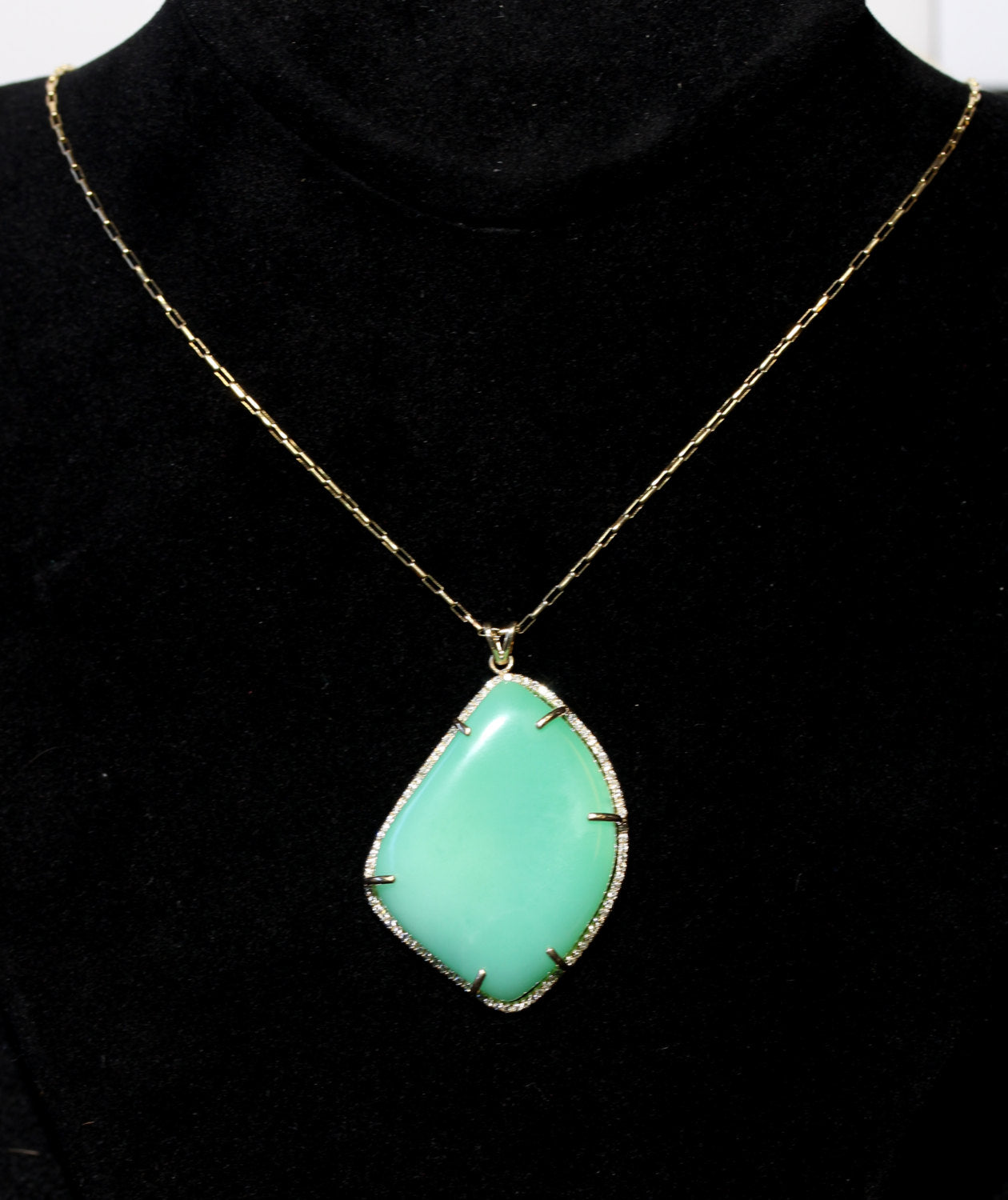 Chrysophrase Diamond Gold Pendant