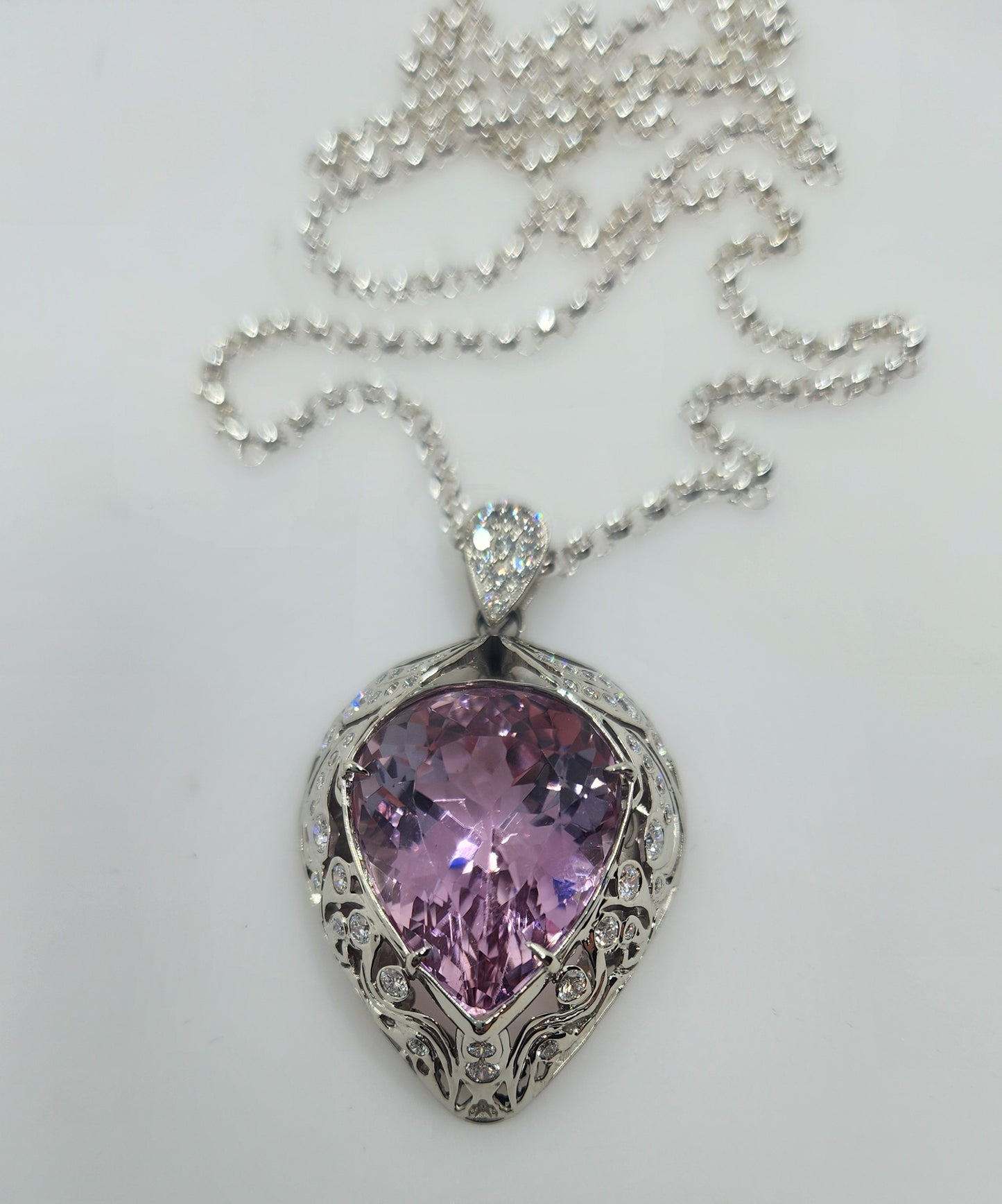 Custom Order White Gold Purple Kunzite & Diamond Pendant #512