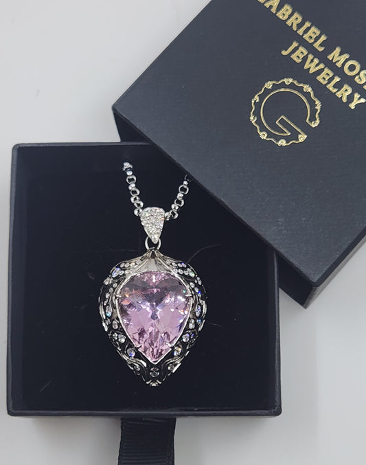 Custom Order White Gold Purple Kunzite & Diamond Pendant #512