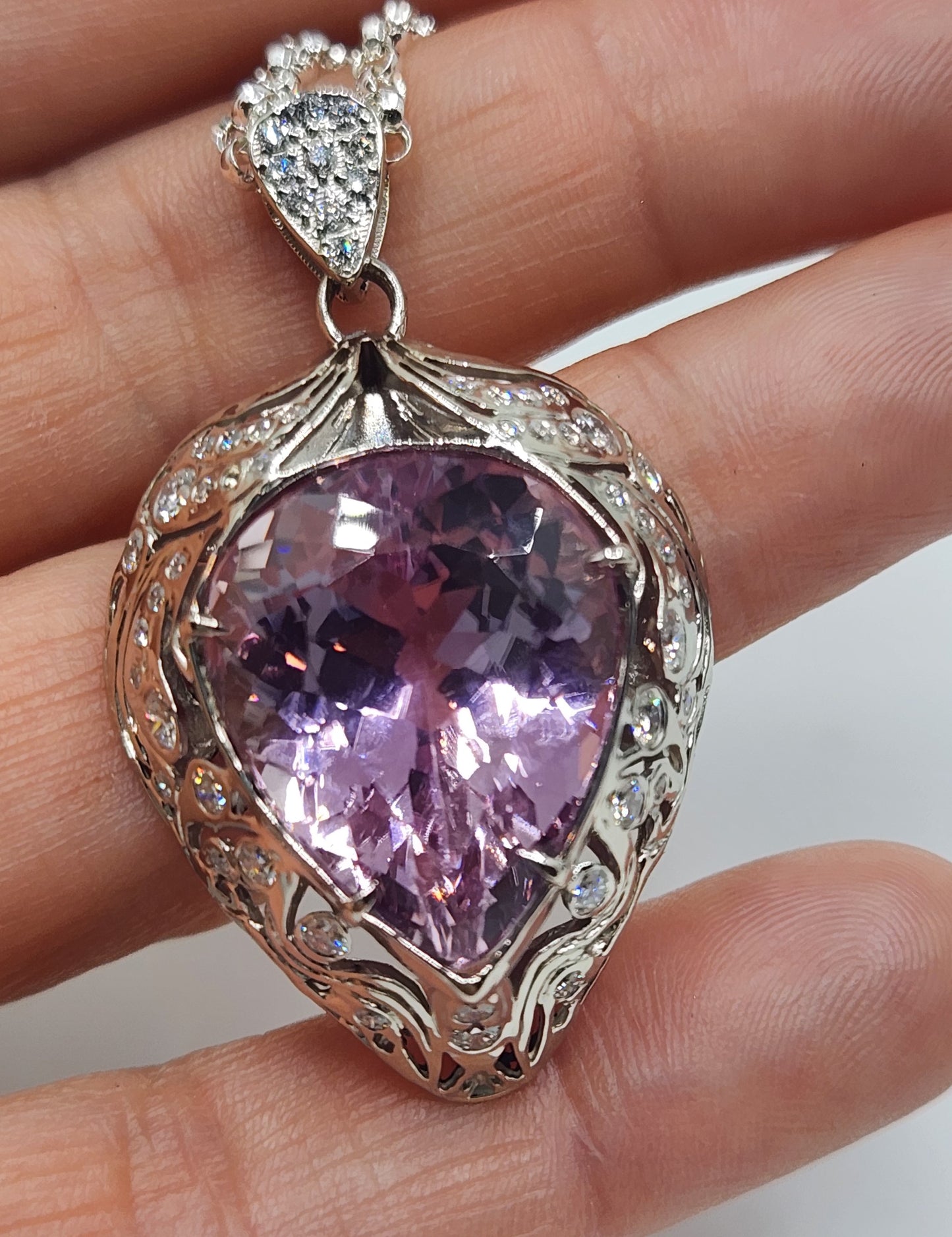 Custom Order White Gold Purple Kunzite & Diamond Pendant #512