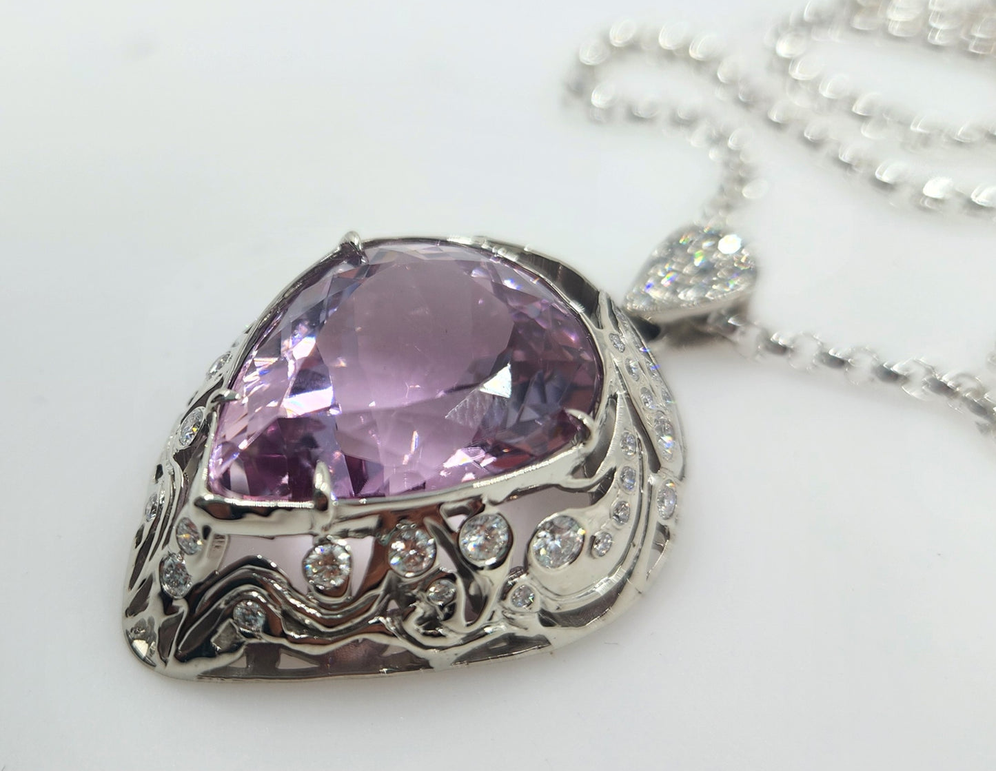 Custom Order White Gold Purple Kunzite & Diamond Pendant #512