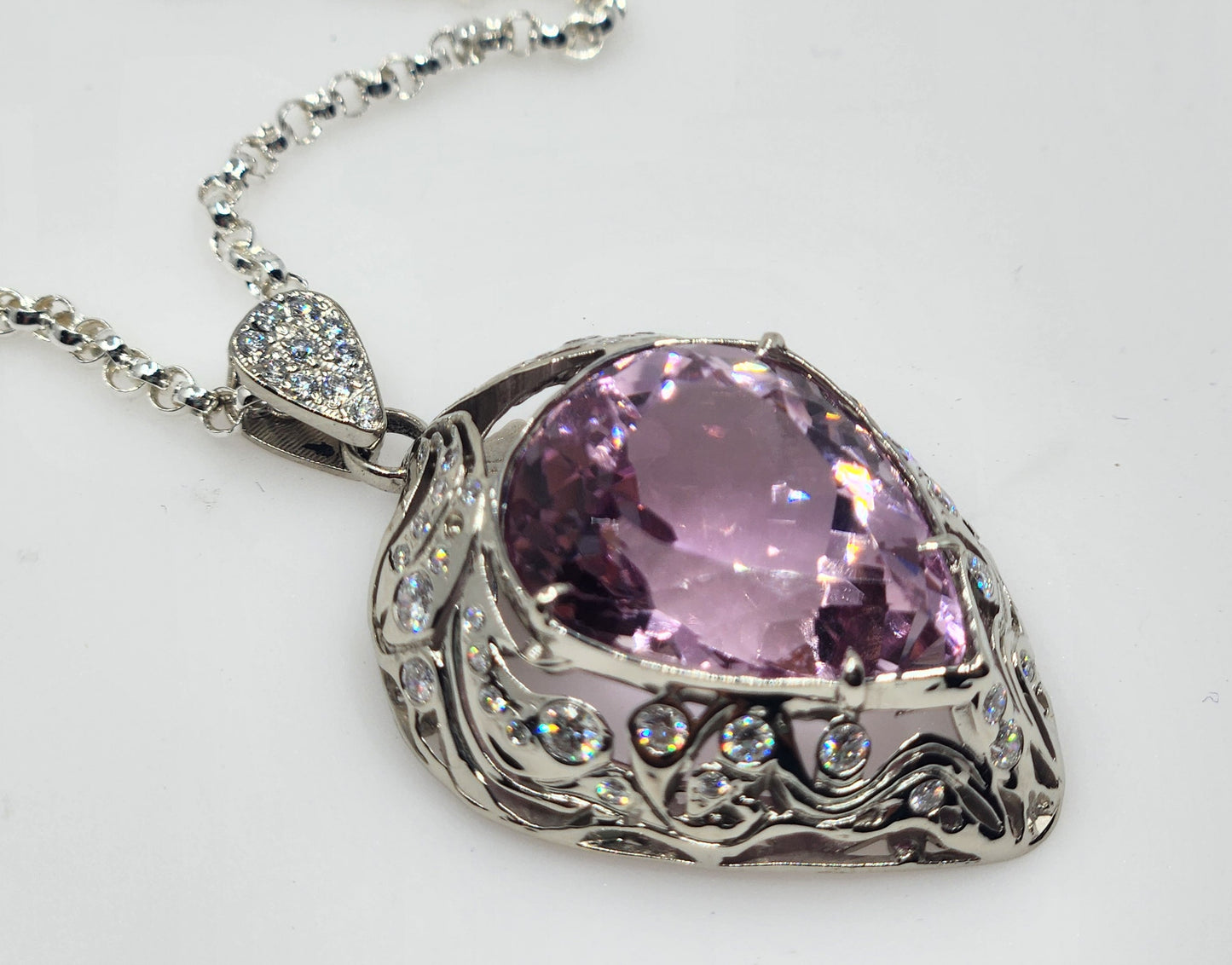 Custom Order White Gold Purple Kunzite & Diamond Pendant #512