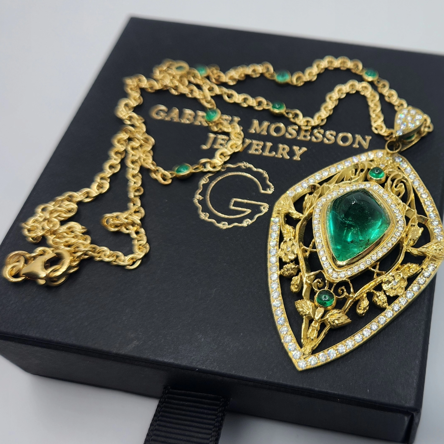 Custom Order: 18k Yellow Gold Emerald & Diamond Pendant #513