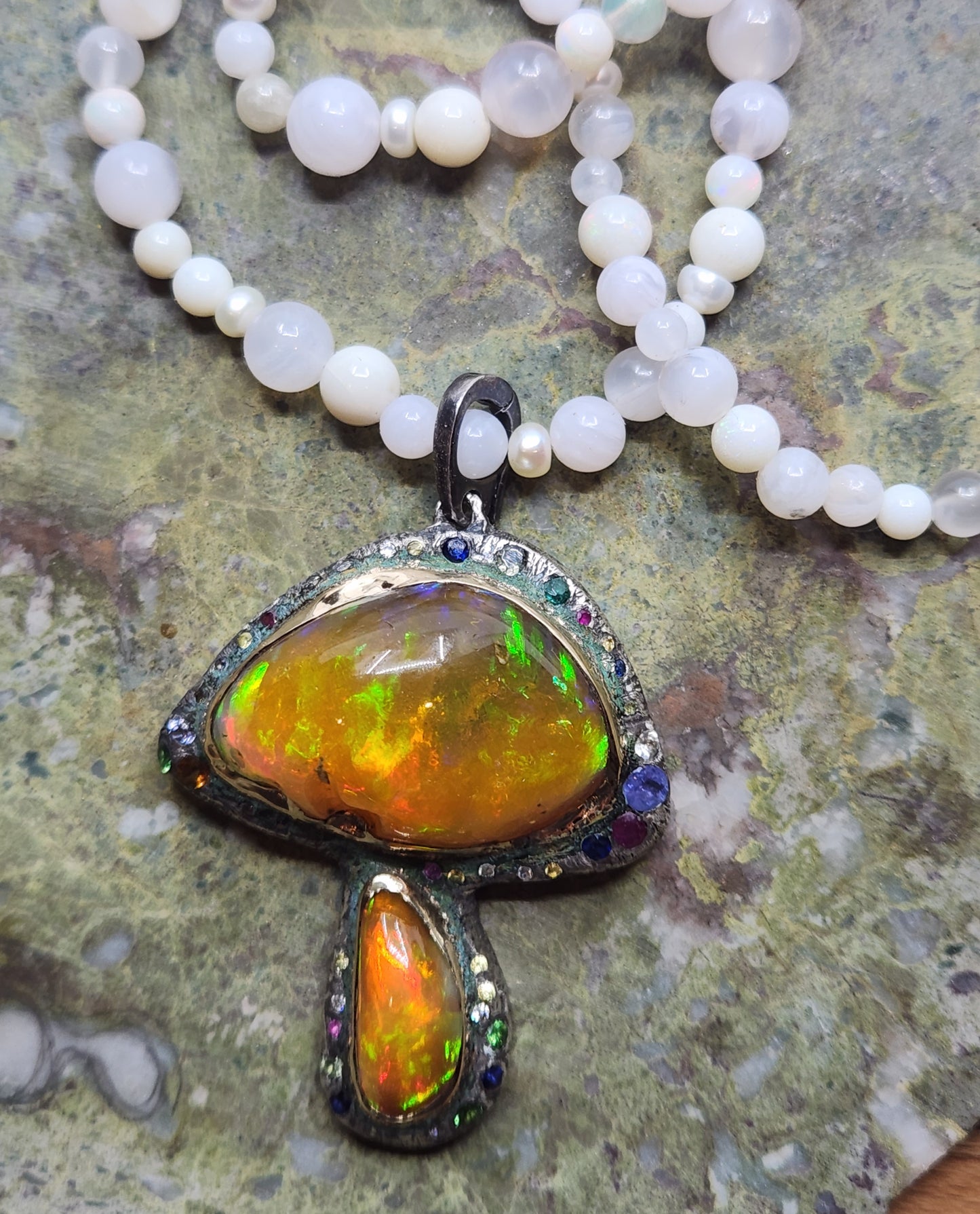 Custom Order: Mushroom Pendant - Natural Ethiopian Opal Specimen - Sterling Silver #516