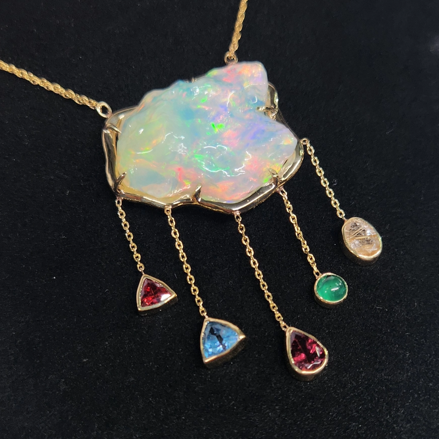 Custom Order: Opal Cloud & Rain Gemstone Pendant #518