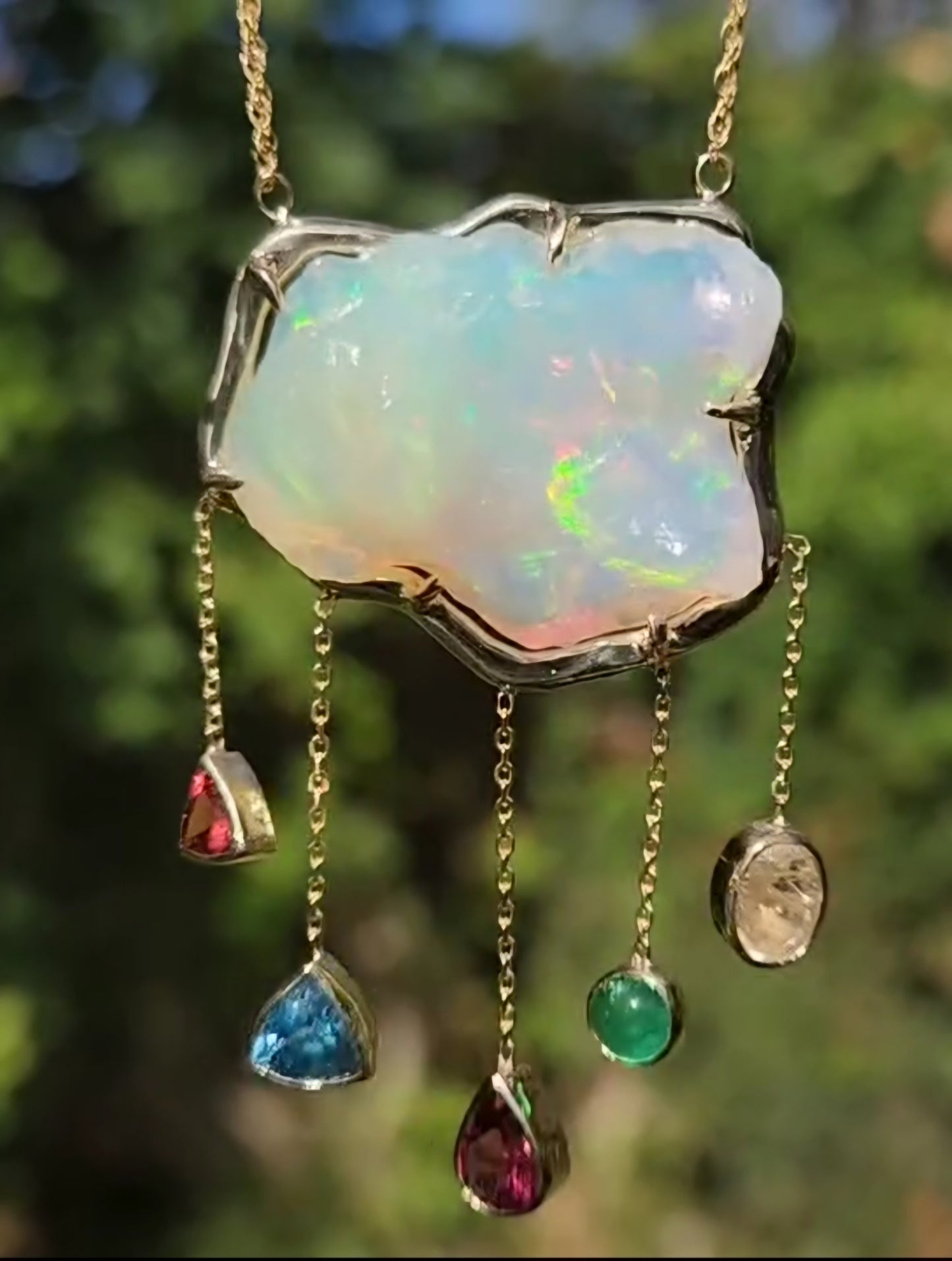 Custom Order: Opal Cloud & Rain Gemstone Pendant #518