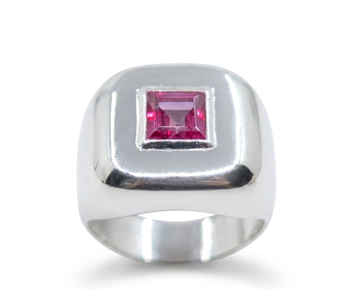 Sterling Silver Pink Topaz Gemstone Signet Ring #672