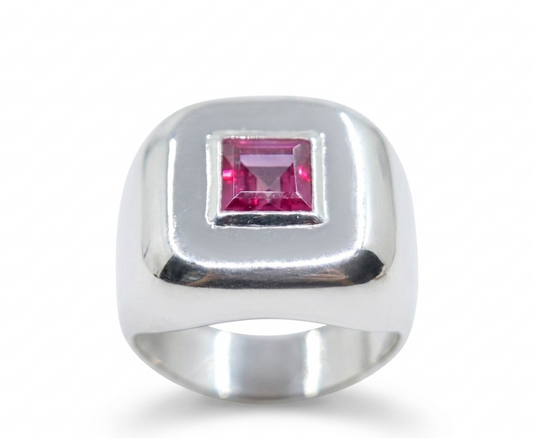 Sterling Silver Pink Topaz Gemstone Signet Ring #672
