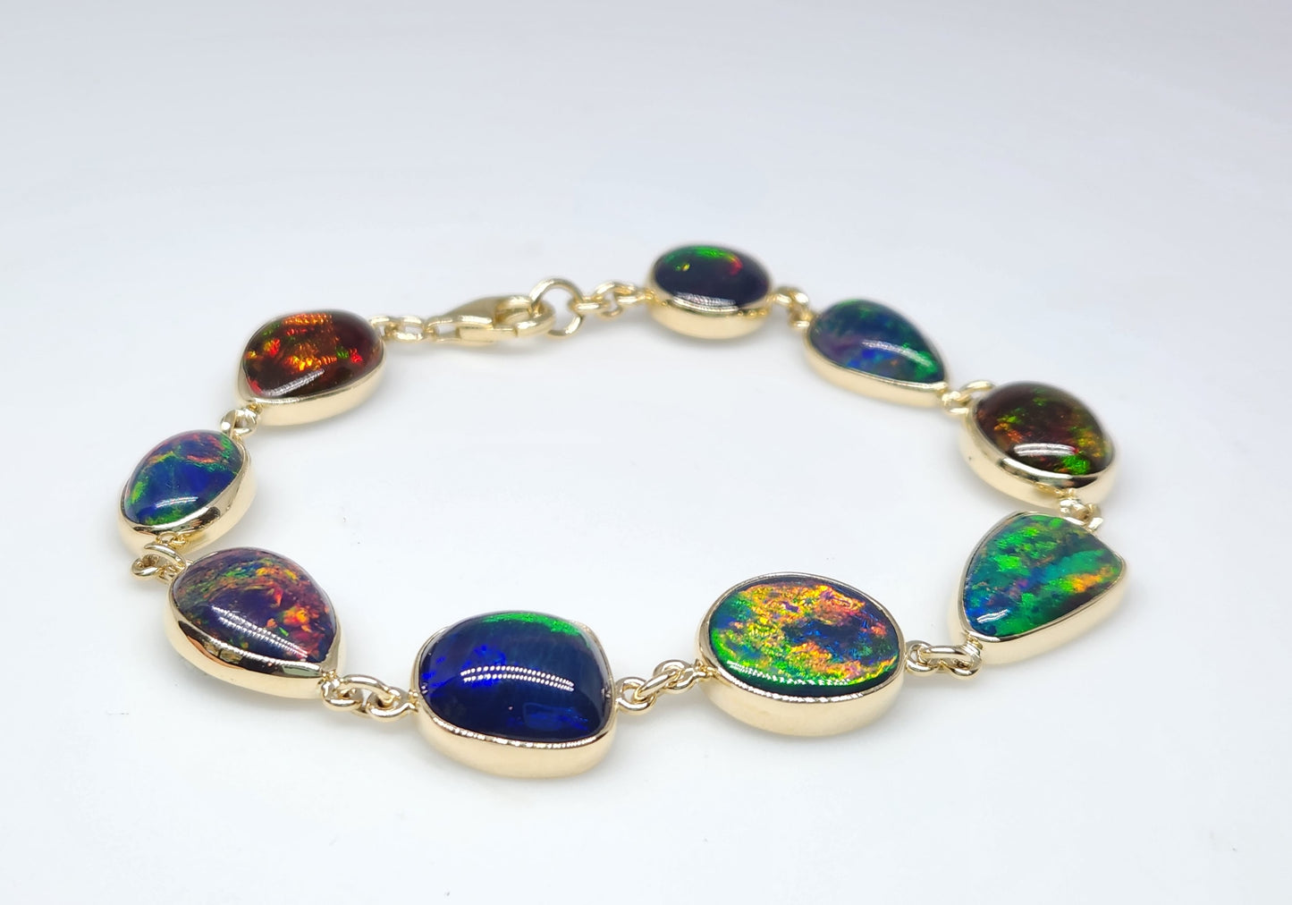 Made To Order - Black Opal Link Bracelet 14k Gold Custom Jewelry