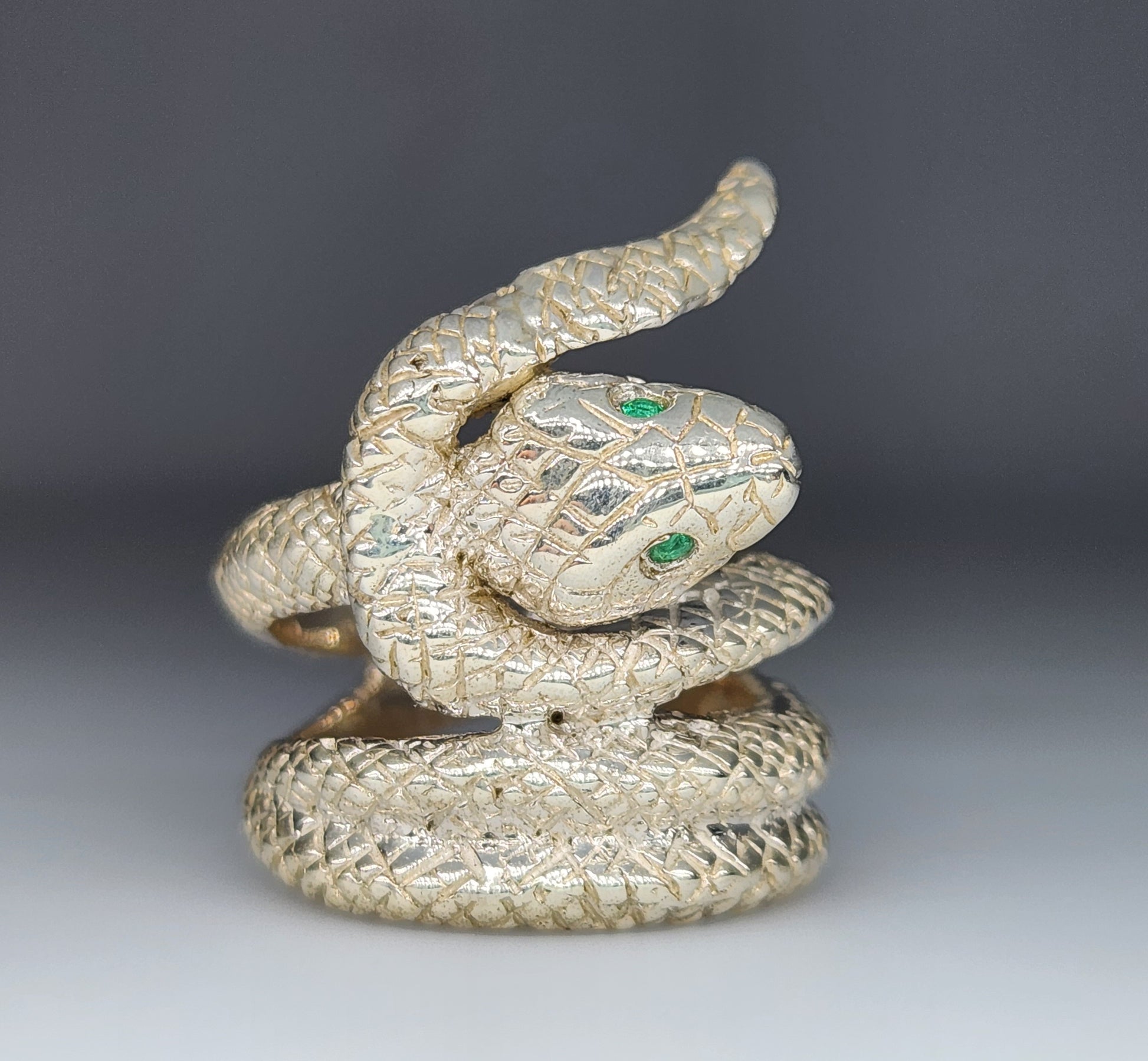 Sterling Silver Snake Ring with Emerald Eyes #409 Gabriel Mosesson Jewelry Sterling Silver Snake Ring with Emerald Eyes #409 Gabriel Mosesson Jewelry