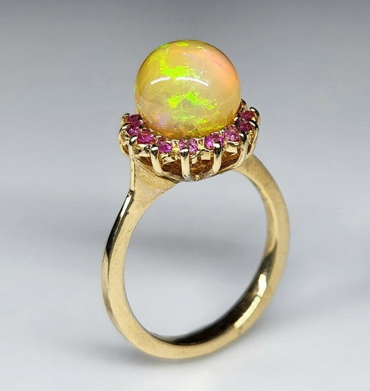 Opal Sphere & Sapphire Ring 14k Gold #401