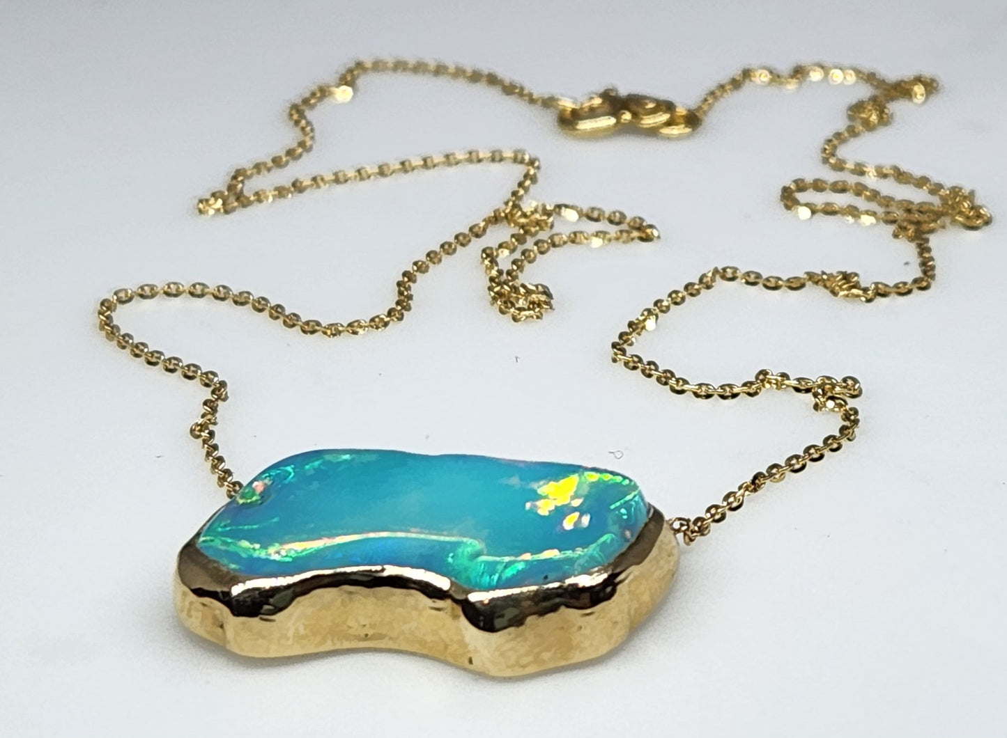 Carved Opal Pendant 14k Gold Split Chain #412