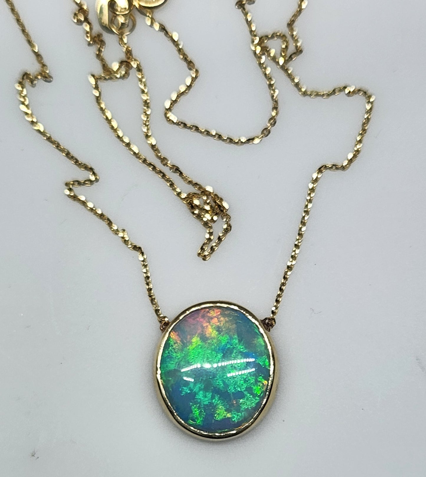 Blue Opal Pendant 14k Yellow Gold Chain Necklace #420