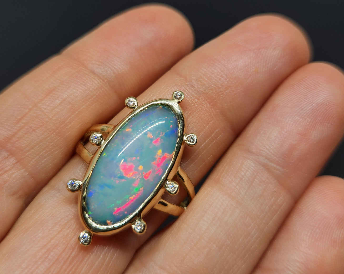 Opal & Diamond 14k Gold Ring  #423