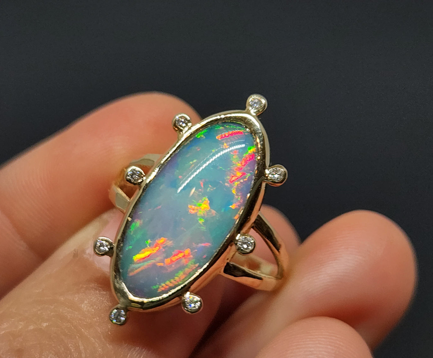 Opal & Diamond 14k Gold Ring  #423