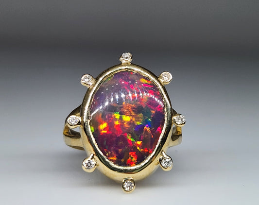 Black Opal & Diamond Ring 14k Gold #425