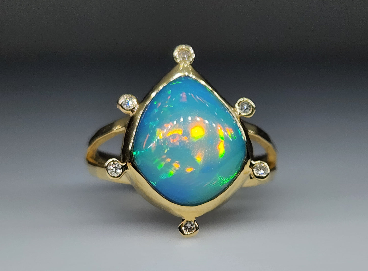 Opal & Diamond 14k Gold Ring  #426