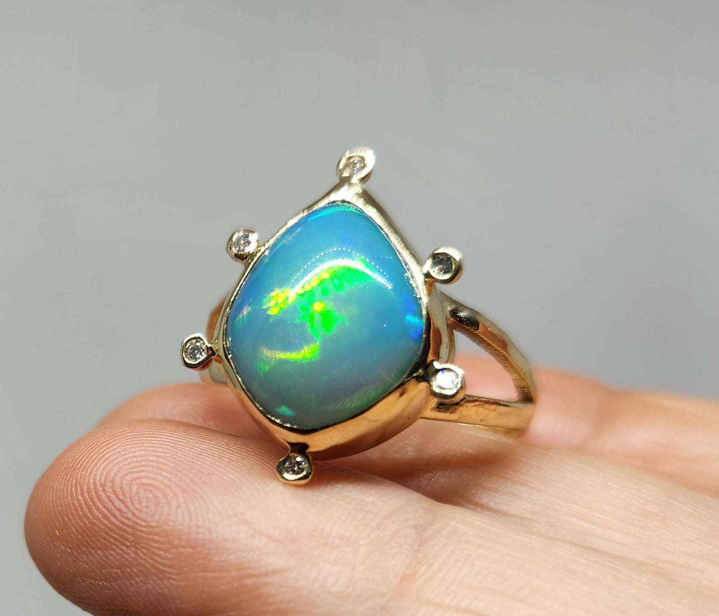 Opal & Diamond 14k Gold Ring  #426