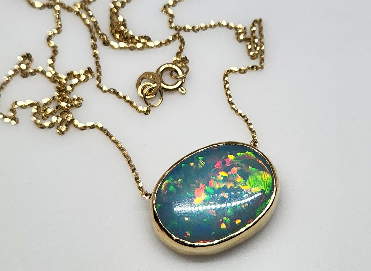 Blue Opal Pendant 14k Yellow Gold Chain Necklace #427