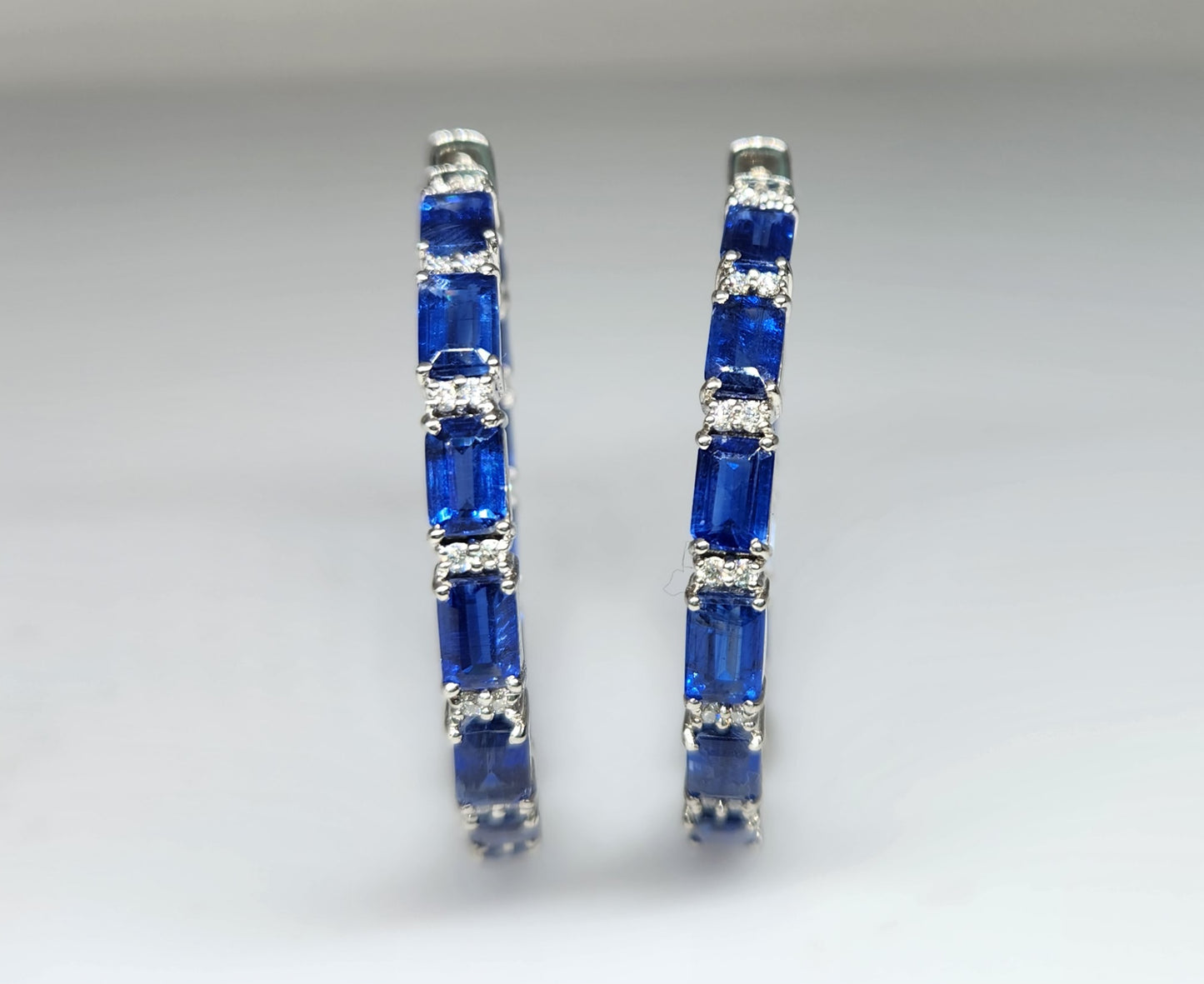Blue Kyanite Gemstone Hoop Earrings Sterling Silver #428