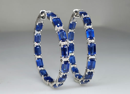 Blue Kyanite Gemstone Hoop Earrings Sterling Silver #428