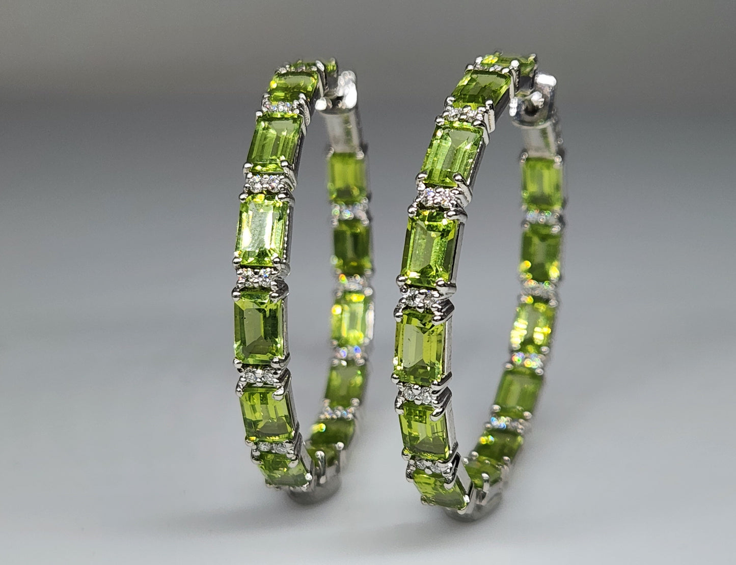 Green Peridot Gemstone Hoop Earrings Sterling Silver #430