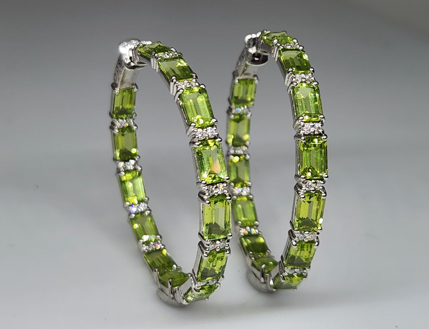 Green Peridot Gemstone Hoop Earrings Sterling Silver #430