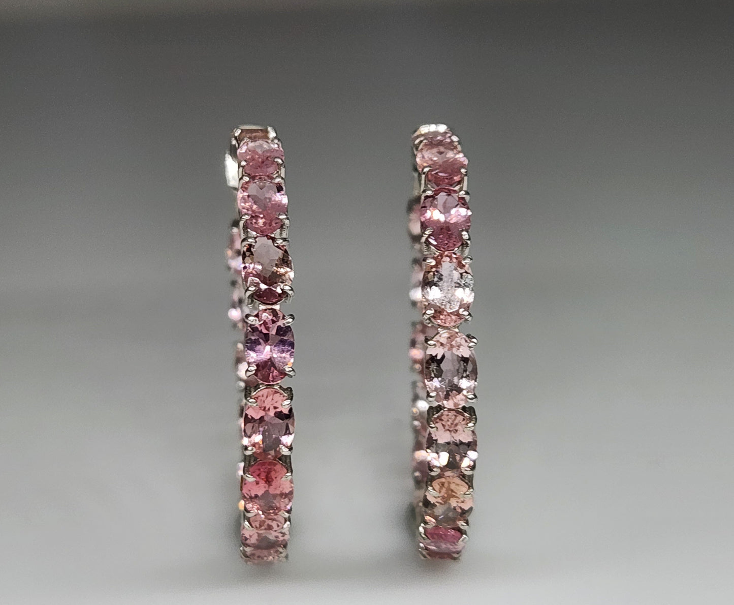 Pink Tourmaline Gemstone Hoop Earrings Sterling Silver #431