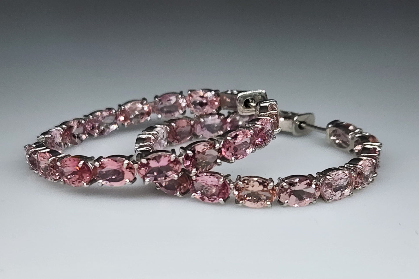 Pink Tourmaline Gemstone Hoop Earrings Sterling Silver #431