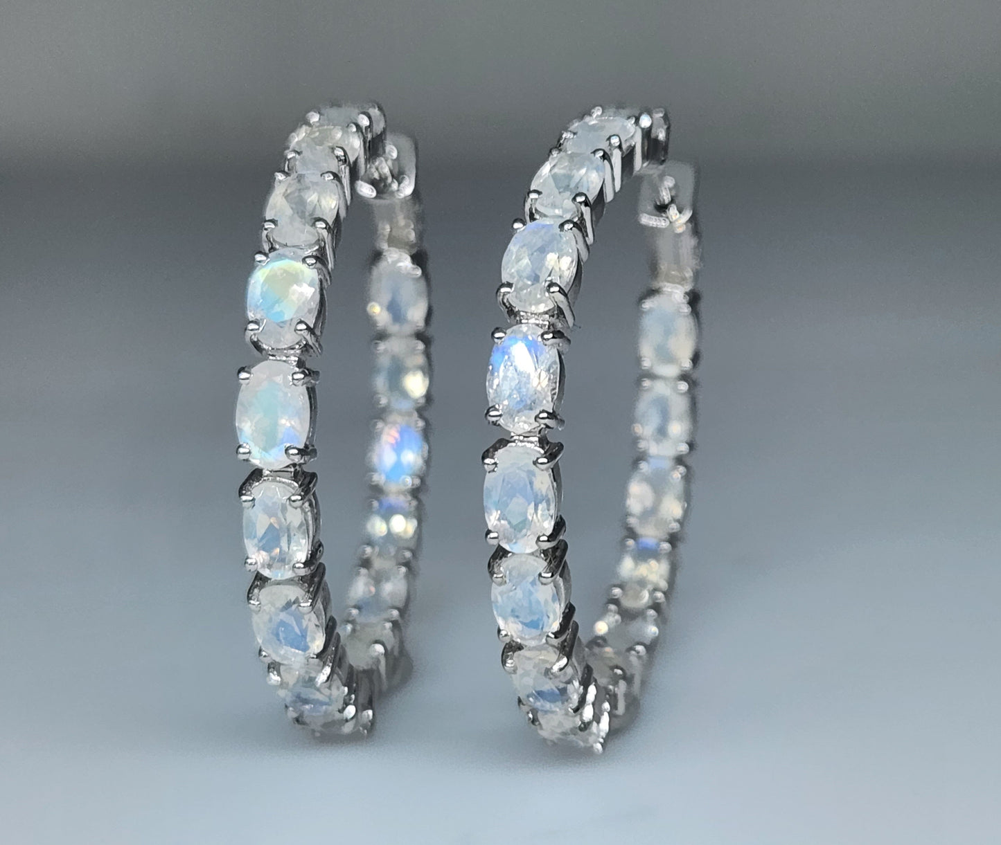 Moonstone Gemstone Hoop Earrings Sterling Silver #433