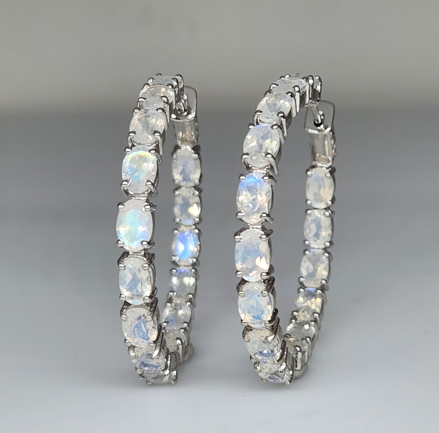 Moonstone Gemstone Hoop Earrings Sterling Silver #433