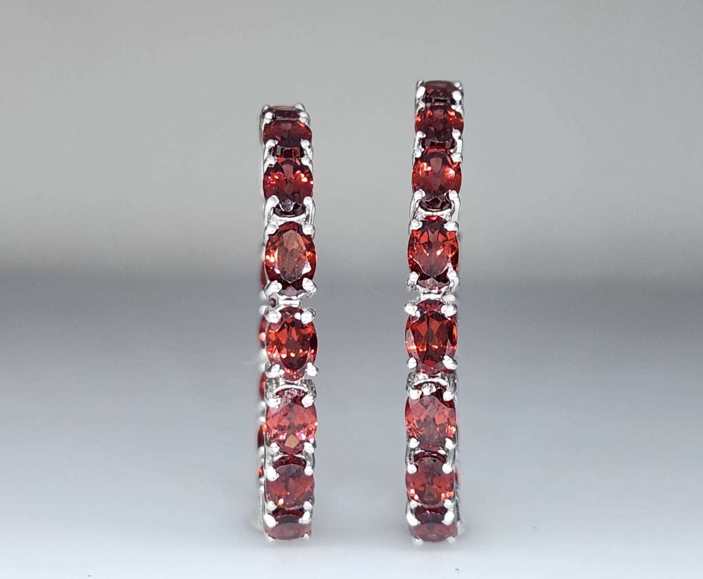Red Garnet Gemstone Hoop Earrings Sterling Silver #435