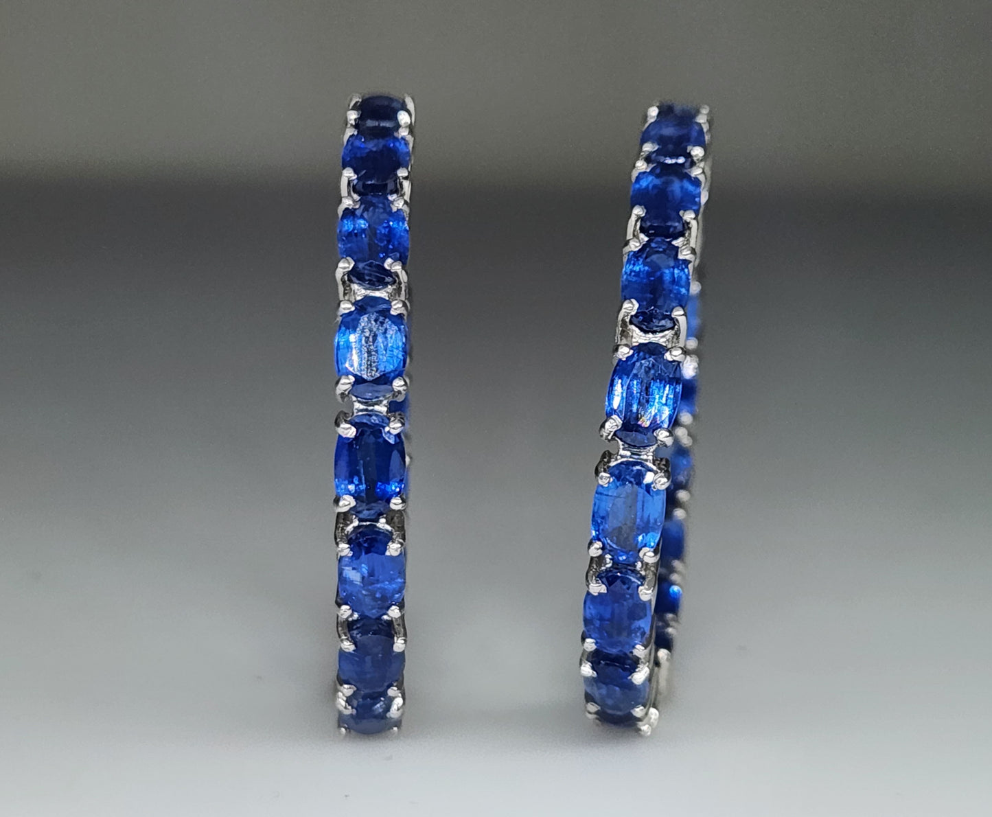 Blue Kyanite Gemstone Hoop Earrings Sterling Silver #436
