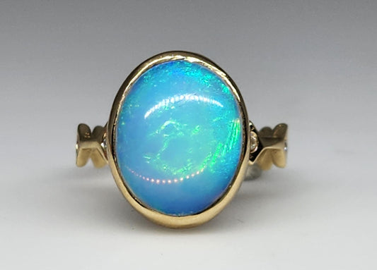 Opal & Moissanite Ring Set 14k Gold #442