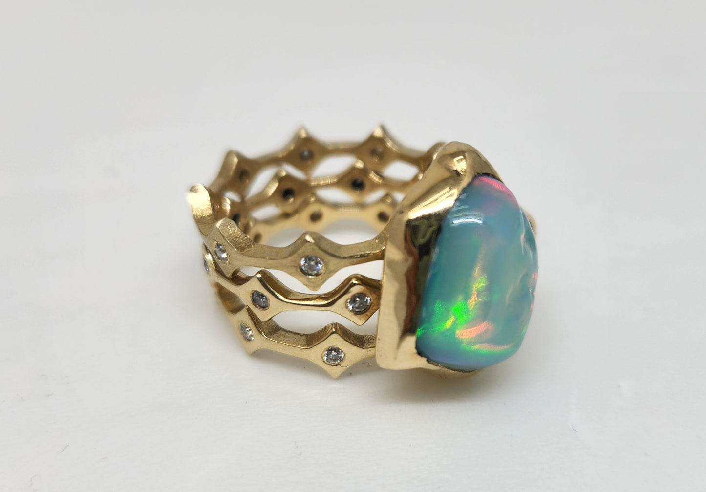 Opal & Moissanite Ring Set 14k Gold #443