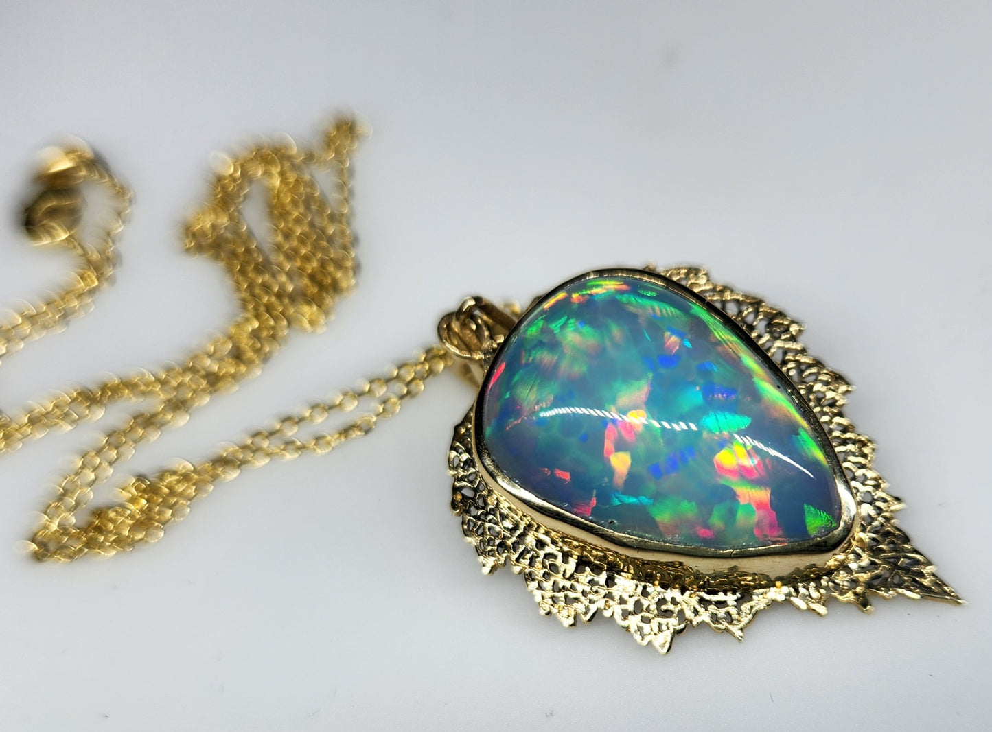 Opal Leaf Pendant 14k Gold Necklace #460