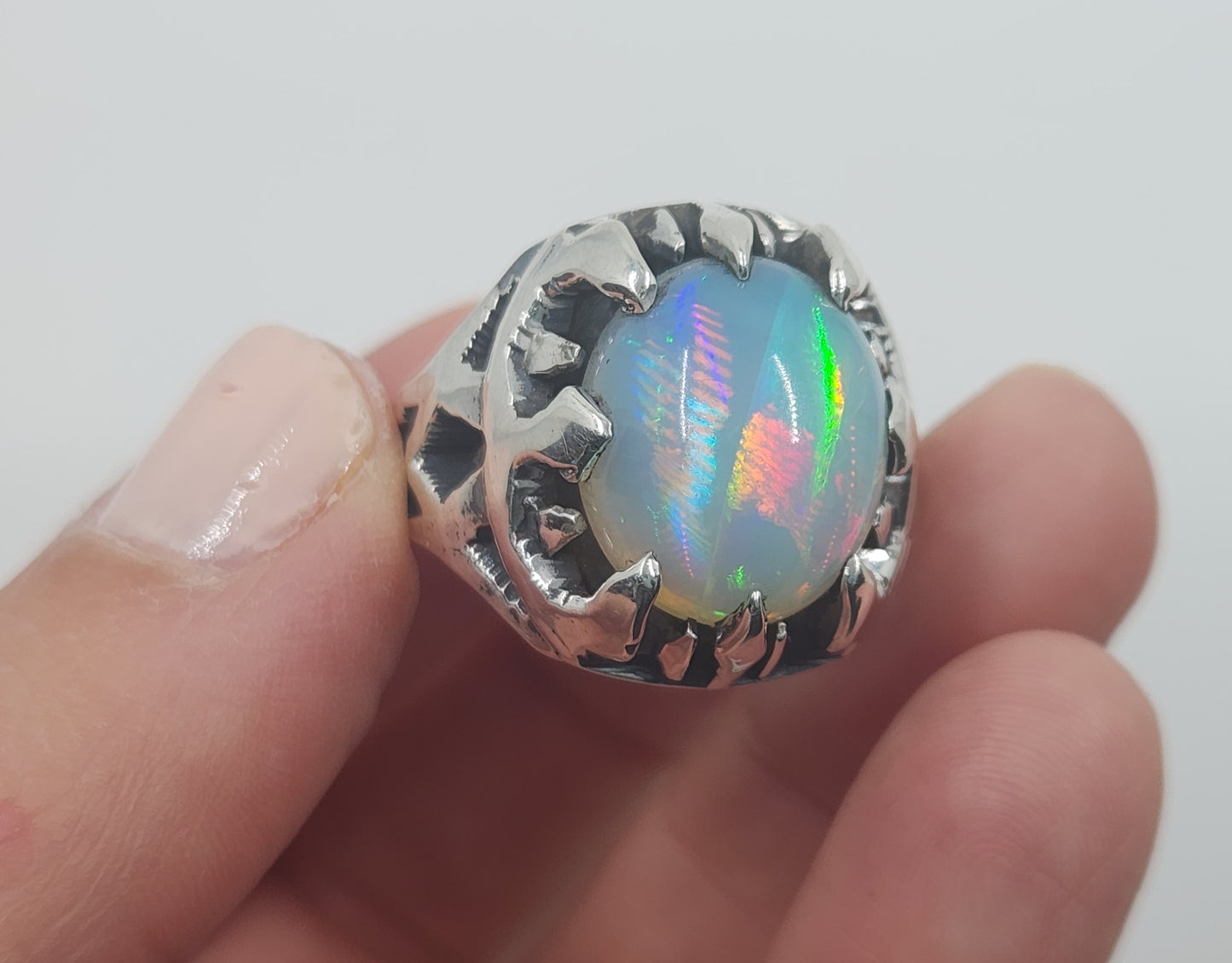 Natural Opal Sterling Silver Ring - Gemstone Jewelry #531