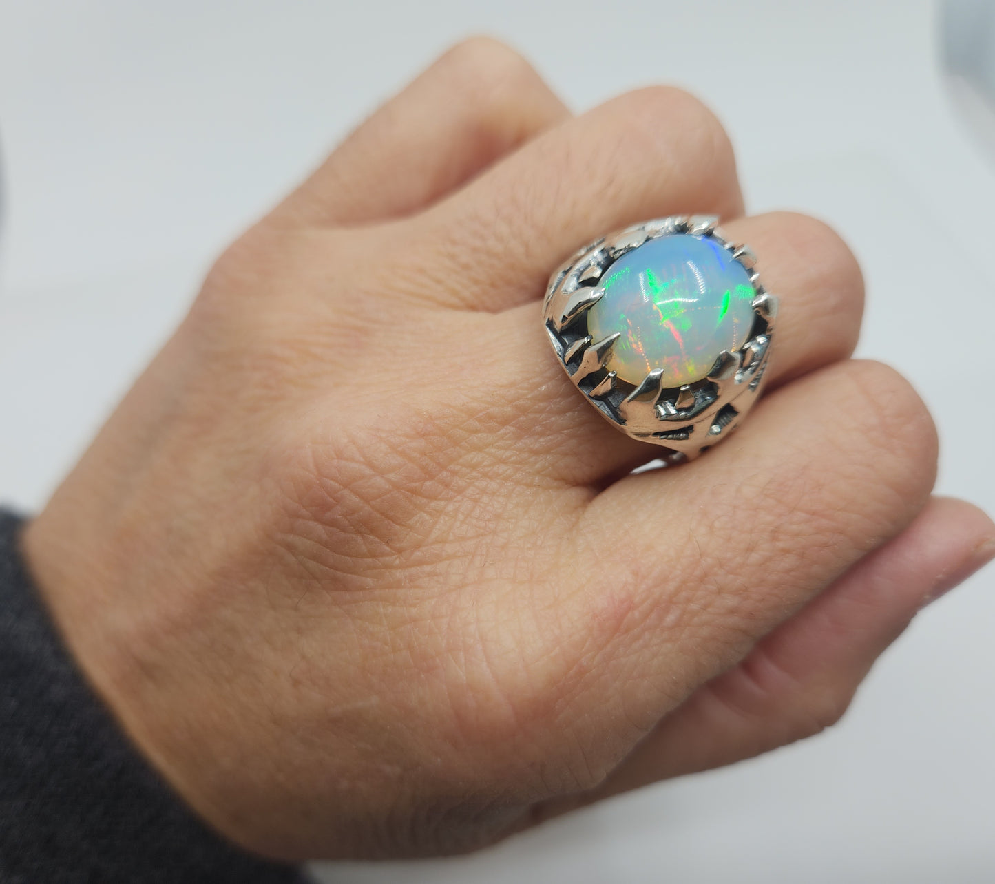 Natural Opal Sterling Silver Ring - Gemstone Jewelry #531