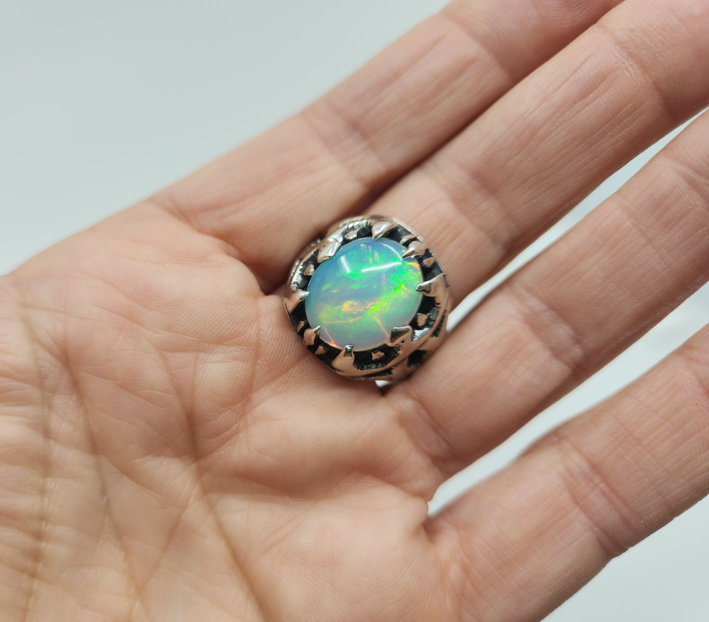 Natural Opal Sterling Silver Ring - Gemstone Jewelry #531