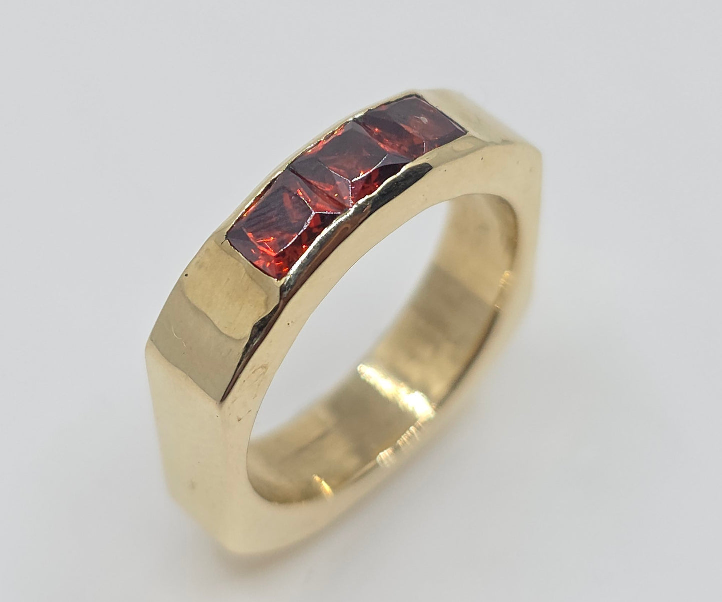 Brass Gemstone Ring - Red Garnet - Unisex Jewelry #609