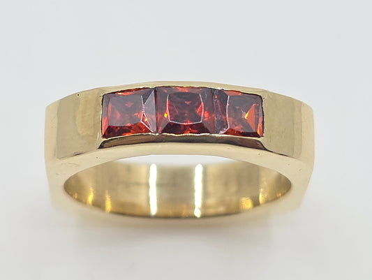 Brass Gemstone Ring - Red Garnet - Unisex Jewelry #609