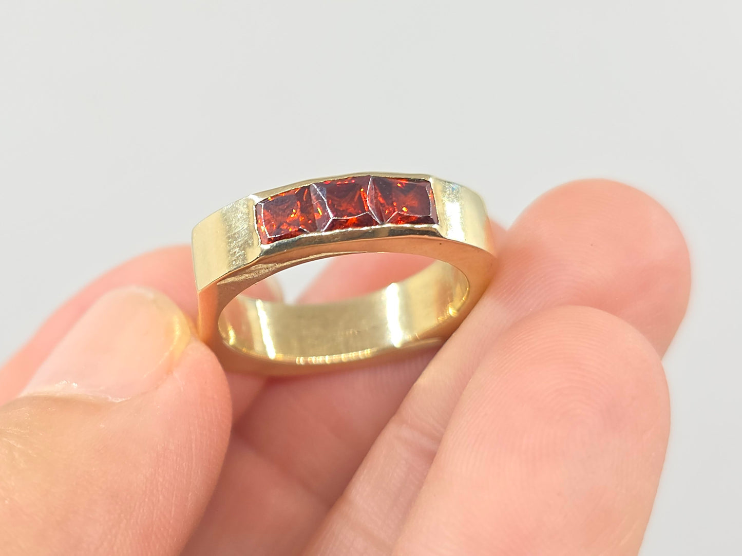 Brass Gemstone Ring - Red Garnet - Unisex Jewelry #609