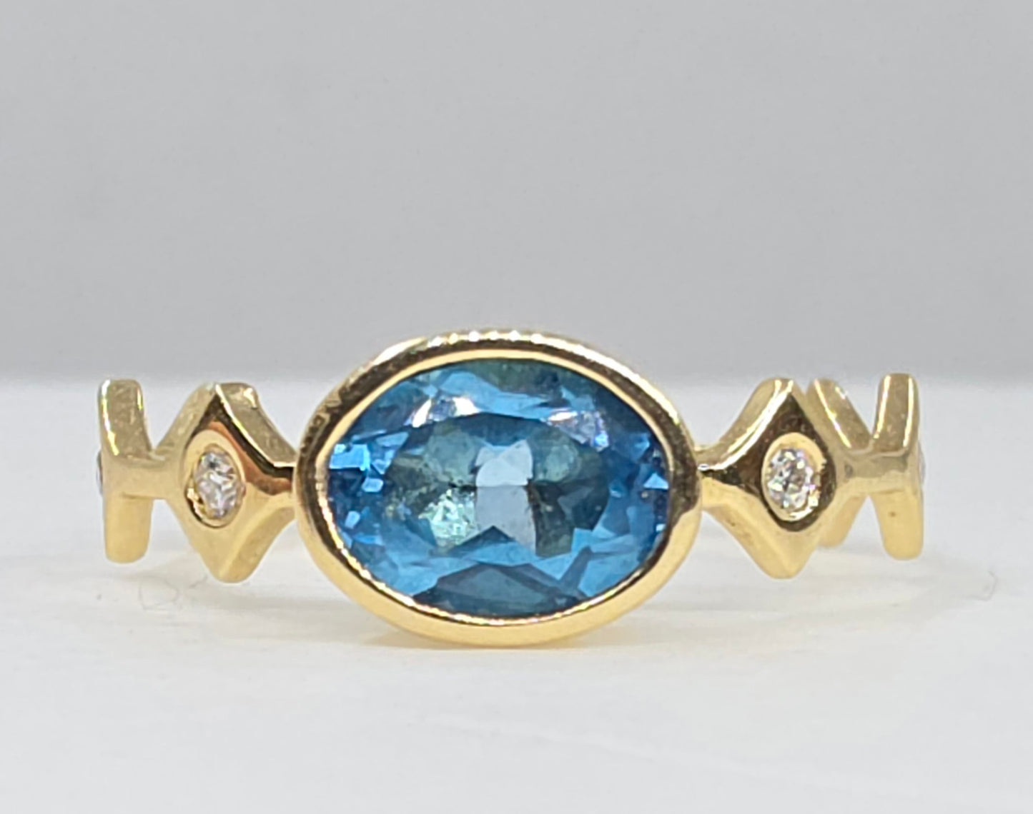Blue Topaz Stacking Ring 14k Yellow Gold - Handmade Jewelry #639