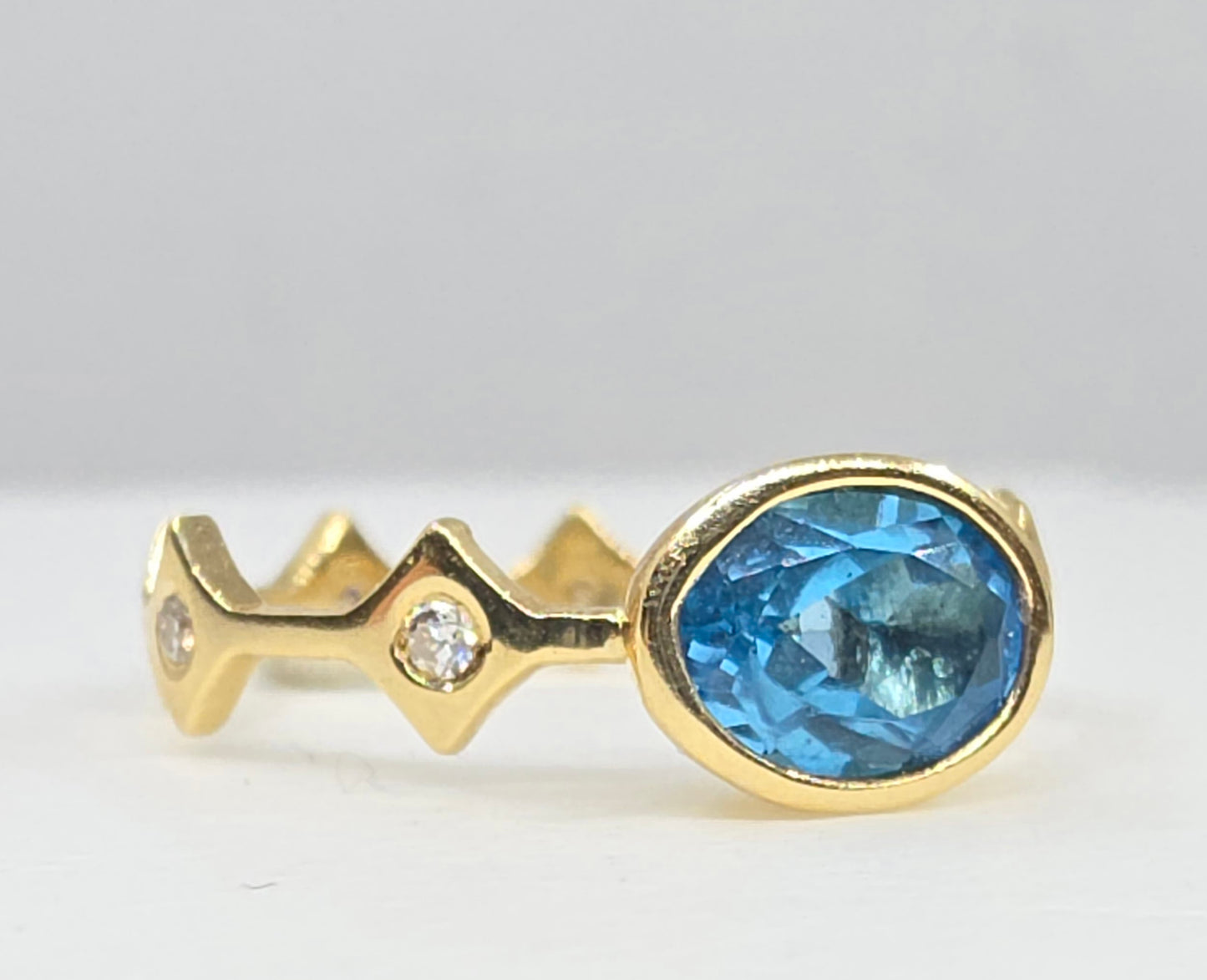 Blue Topaz Stacking Ring 14k Yellow Gold - Handmade Jewelry #639