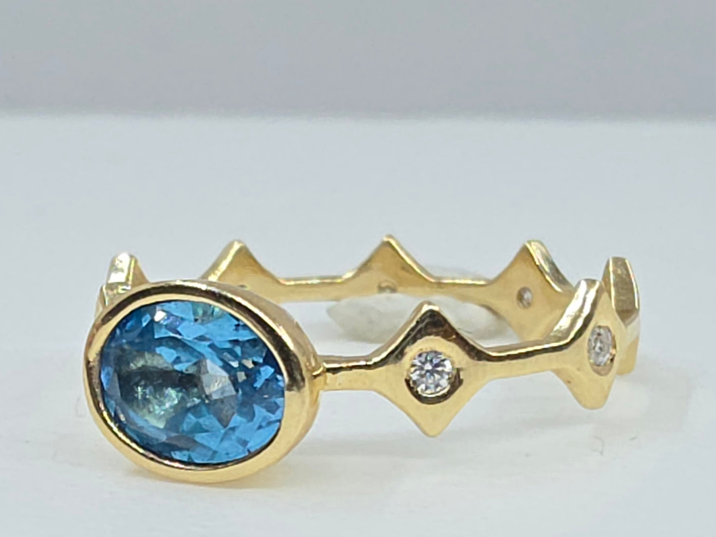 Blue Topaz Stacking Ring 14k Yellow Gold - Handmade Jewelry #639