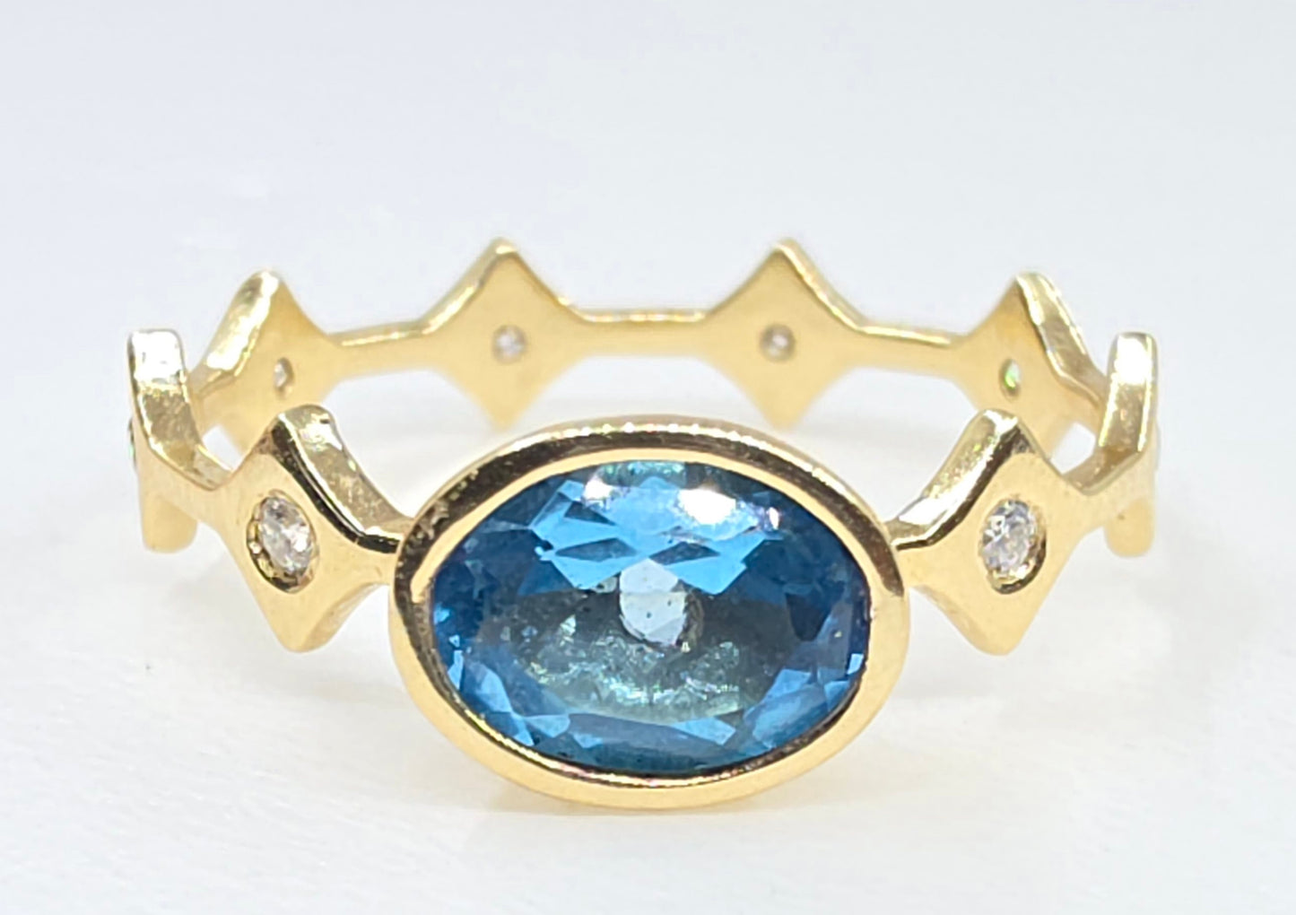 Blue Topaz Stacking Ring 14k Yellow Gold - Handmade Jewelry #639