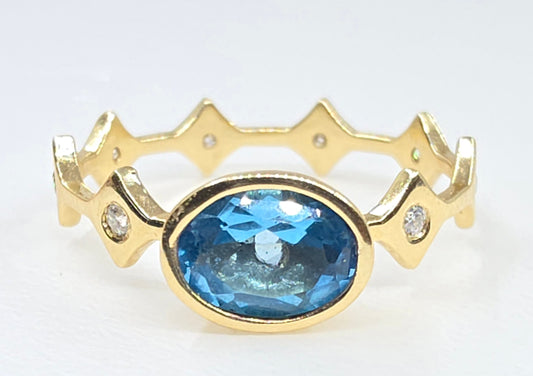 Blue Topaz Stacking Ring 14k Yellow Gold - Handmade Jewelry #639